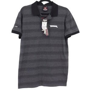Tribal Gear Streetwear Polo Shirt Mens Medium Gray Black Diamond Striped NWT